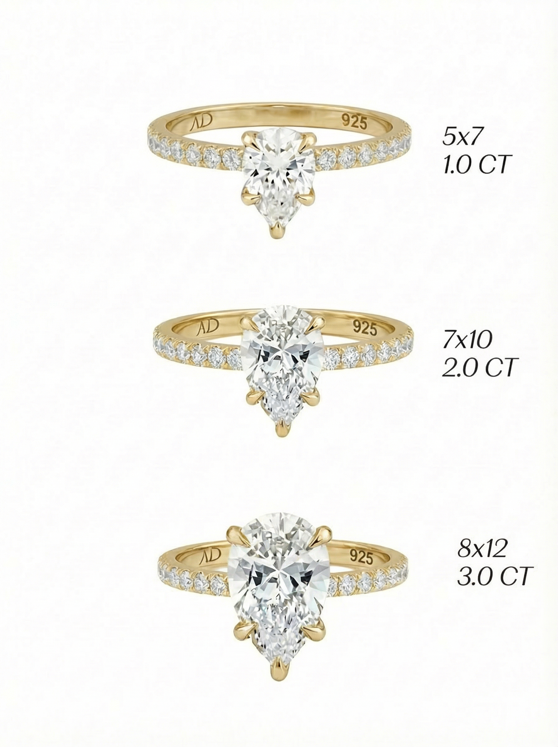 2.0CT Pear Cut Eternity Yüzük, 925 ayar gümüşten yapılmış zarif ve şık tasarımıyla göz alıcı bir aksesuar, damla kesim taşlarla süslenmiş.