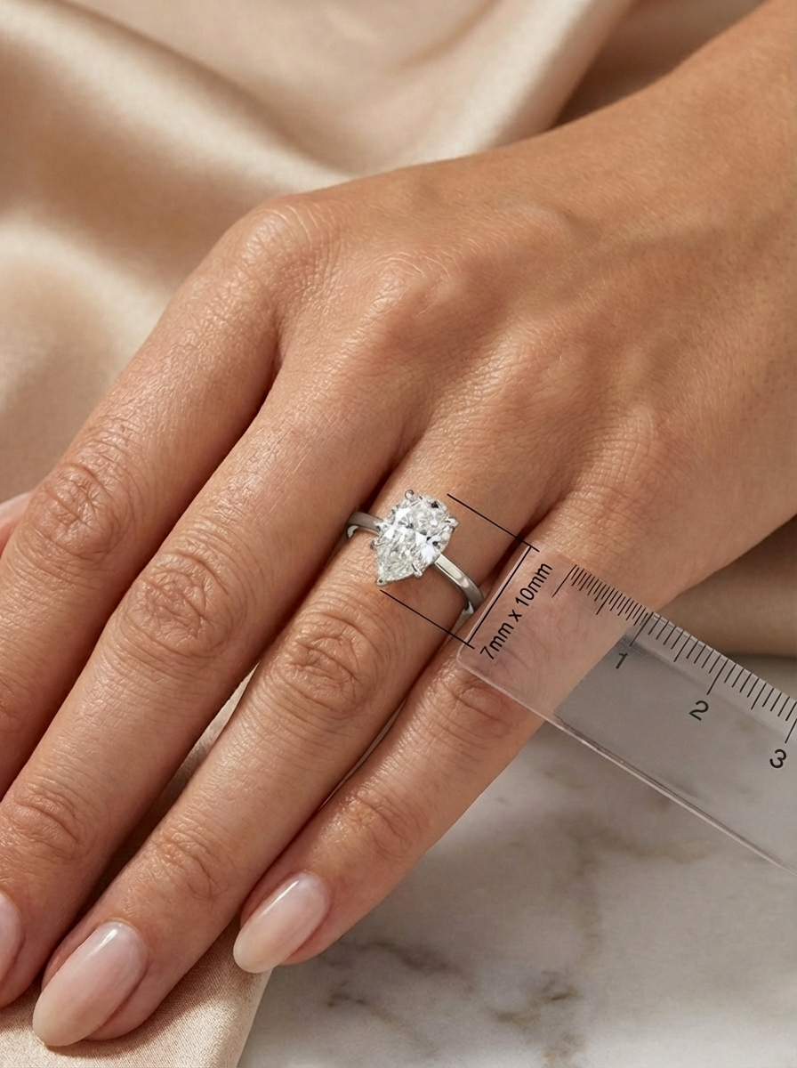 Modern ve klasik tasarımı harmanlayan 2.0CT Pear Cut Yüzük, altın, gümüş ve rose altın seçenekleriyle zarafet sunuyor.