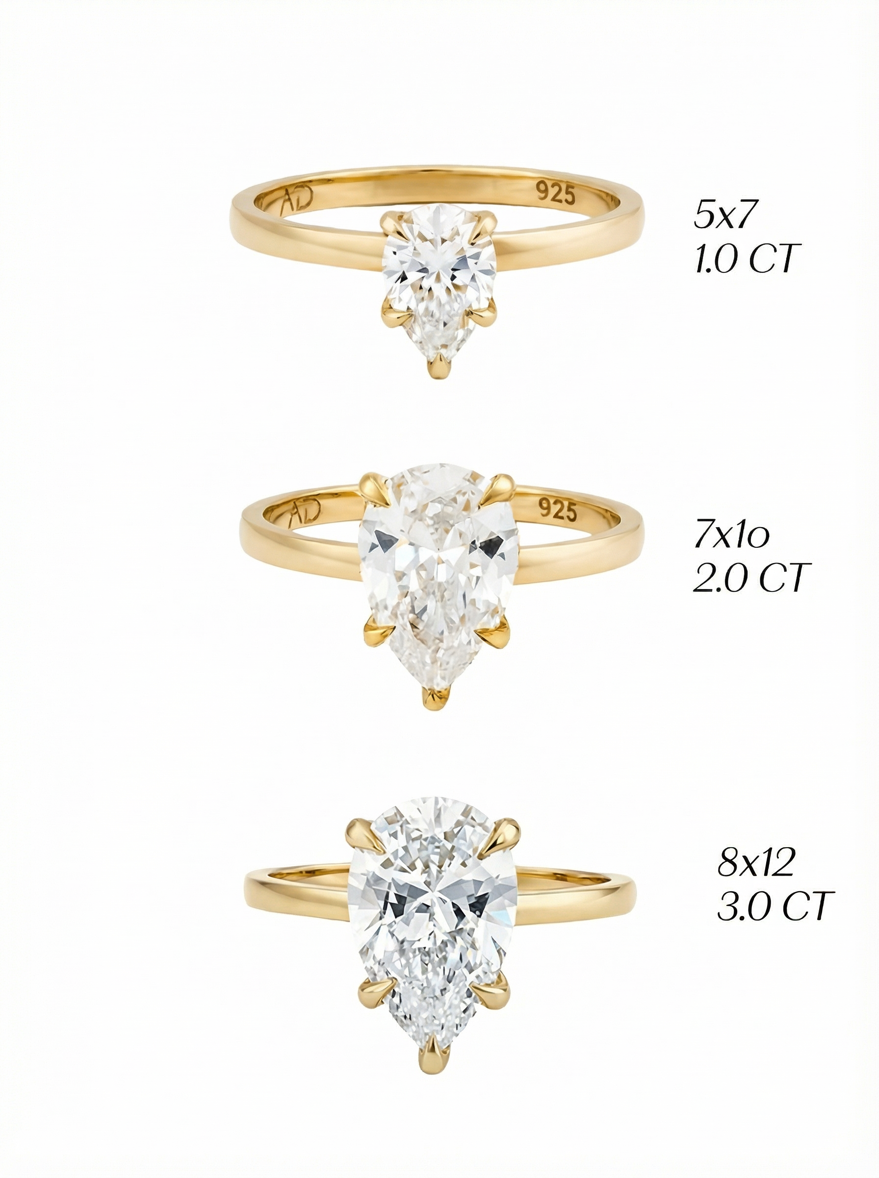 Tüm parçalarıyla uyum içinde olan 2.0CT Pear Cut Yüzük, konforlu kullanımıyla dikkat çekiyor.