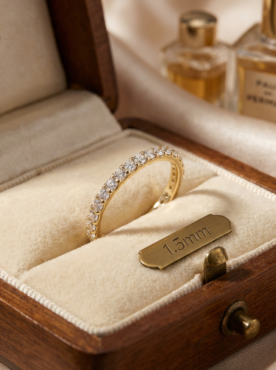 1.5MM Tamtur Yüzük: Eşit aralıklarla dizili taşlarıyla günlük kullanım için ideal ve şık bir aksesuar.