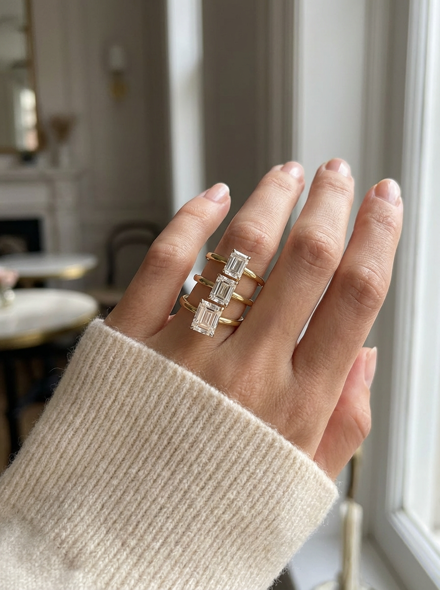 Şık 3.7CT Emerald Cut Yüzük, dikdörtgen kesim taş ile zamansız bir zarafet sunmaktadır.