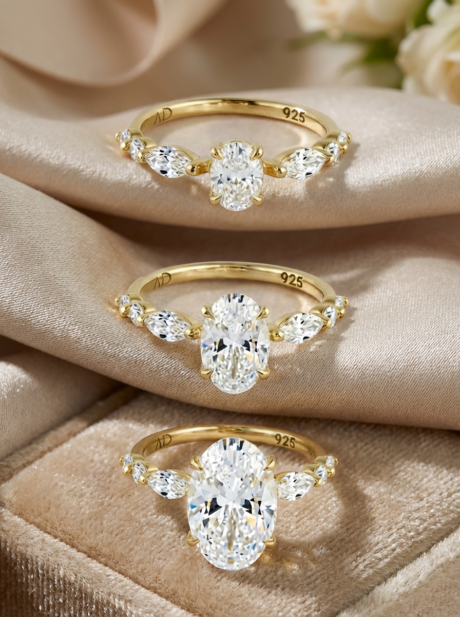 3.2CT Oval Cut Flora Eternity Yüzük yakından görüntüsü, 925 ayar gümüş ile zarif tasarımı vurguluyor.