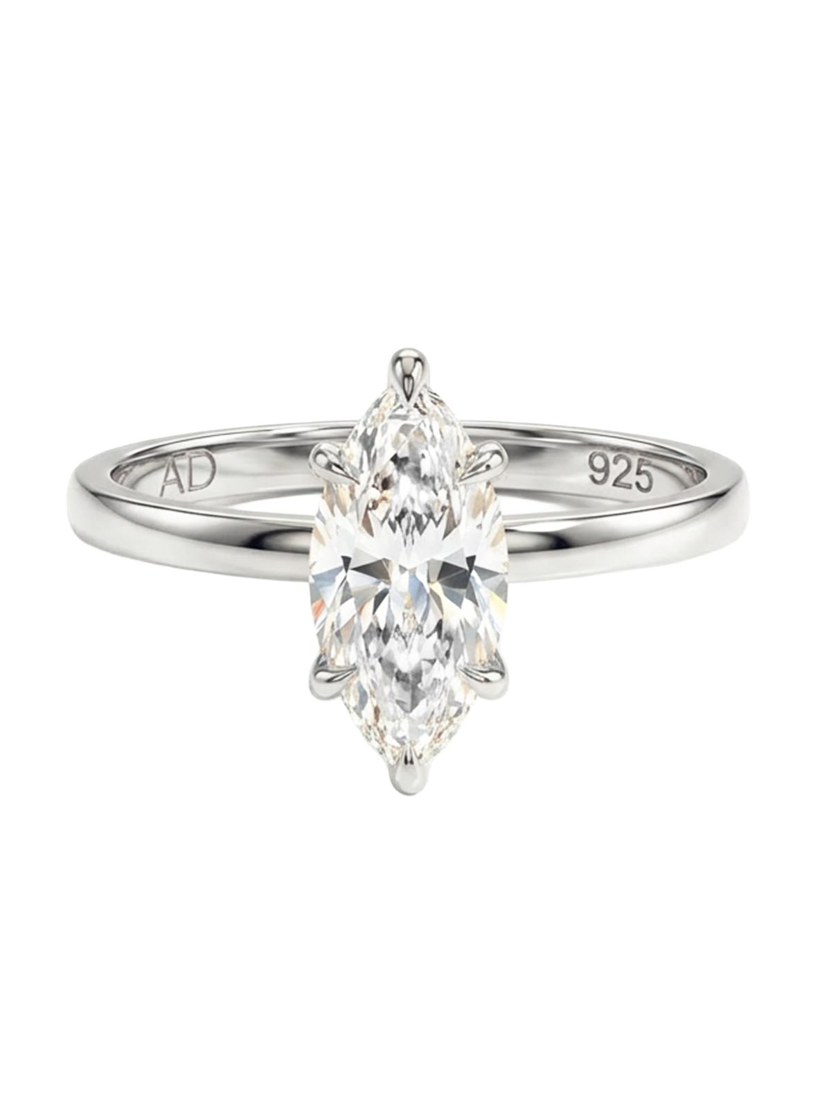 Lüks 1.4CT marquise cut yüzük, zarif tasarım ve 925 ayar gümüş ile modern bir görünüm sunuyor.