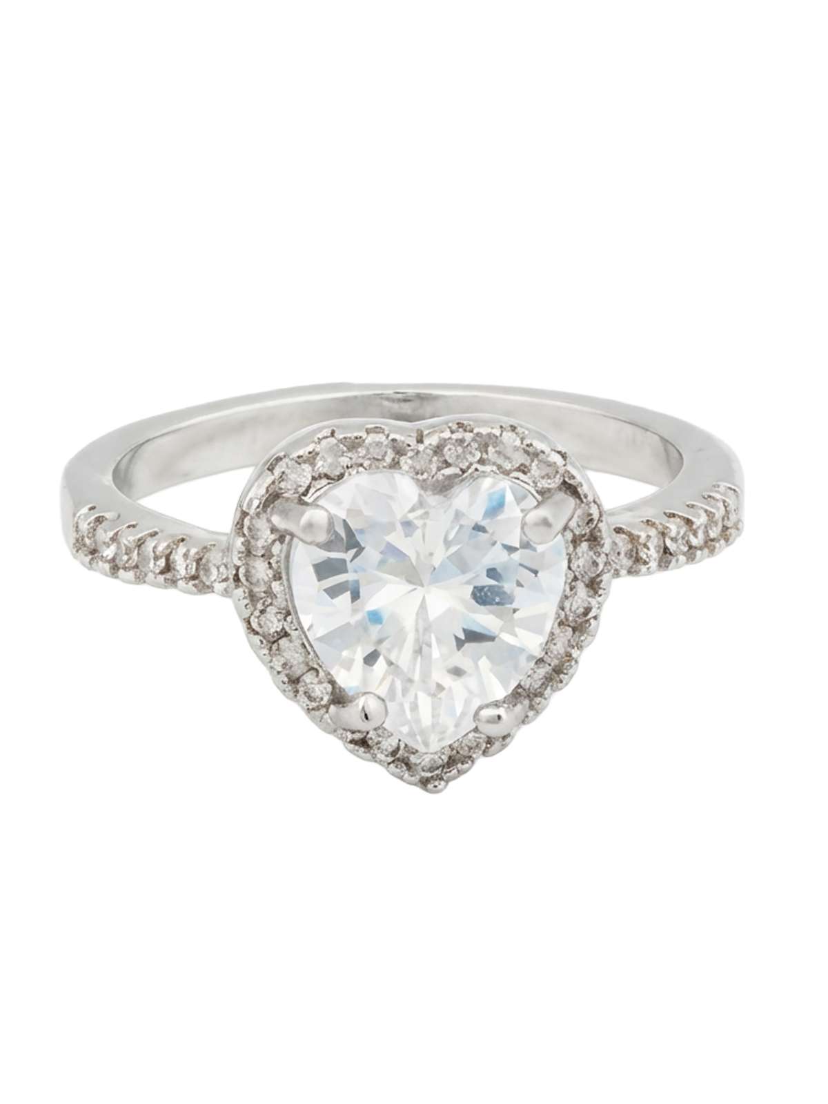 Elizabeth Yüzük, kalp kesim merkez taş ve çevresindeki ışıltılı zirkon detaylarıyla zarif bir tasarımı simgeliyor.