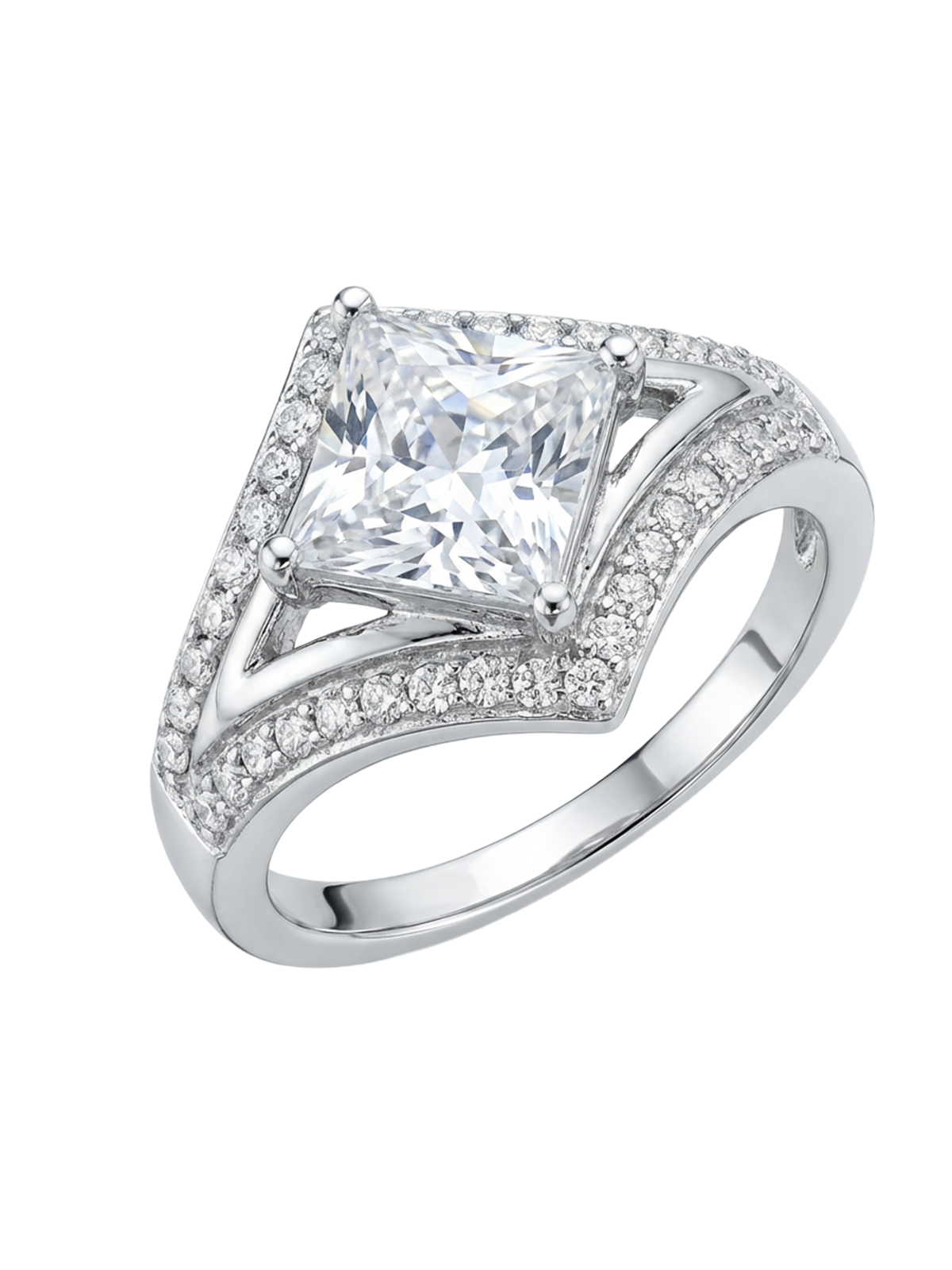 Avery Yüzük - Ayarlanabilir, modern tasarıma sahip, gümüş renkli, princess cut zirkon taşlı lüks kadın yüzüğü. Şık tasarımıyla günlük ve özel günlerde dikkat çekici bir aksesuardır.