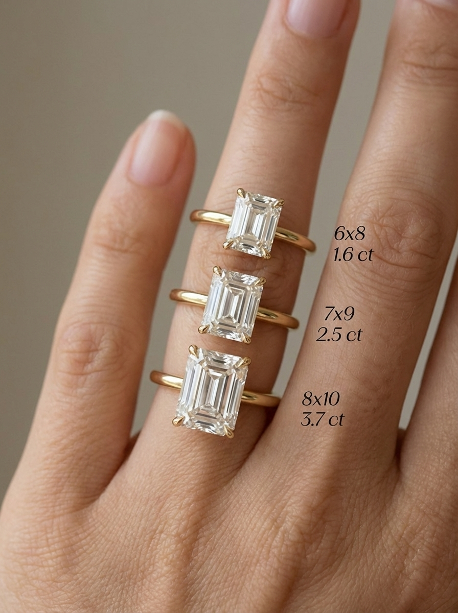 3.7CT Emerald Cut Yüzük, altın, gümüş ve rose gold renk seçenekleriyle lüks bir tasarım alternatifi sunar.