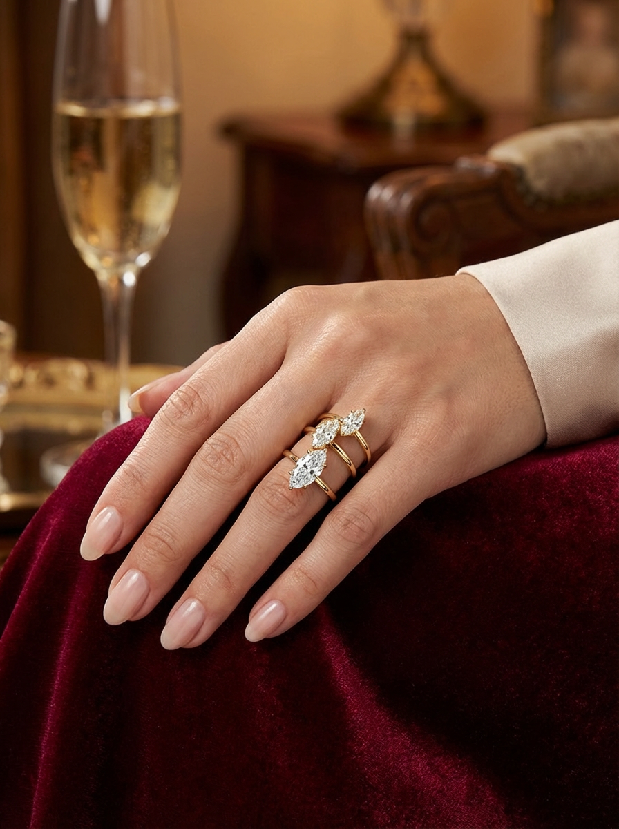 0.81CT Marquise Cut Yüzük, tek taş zarafeti ile günlük kullanıma uygun, lüks bir tasarım.