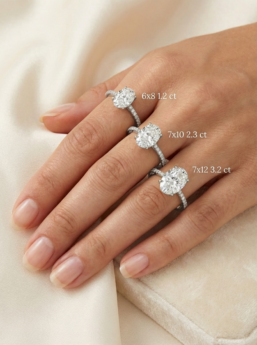 3.2CT Oval Cut Eternity Yüzük, konforlu kullanımı ve dikkat çekici duruşu ile sofistike bir görünüm sağlıyor.