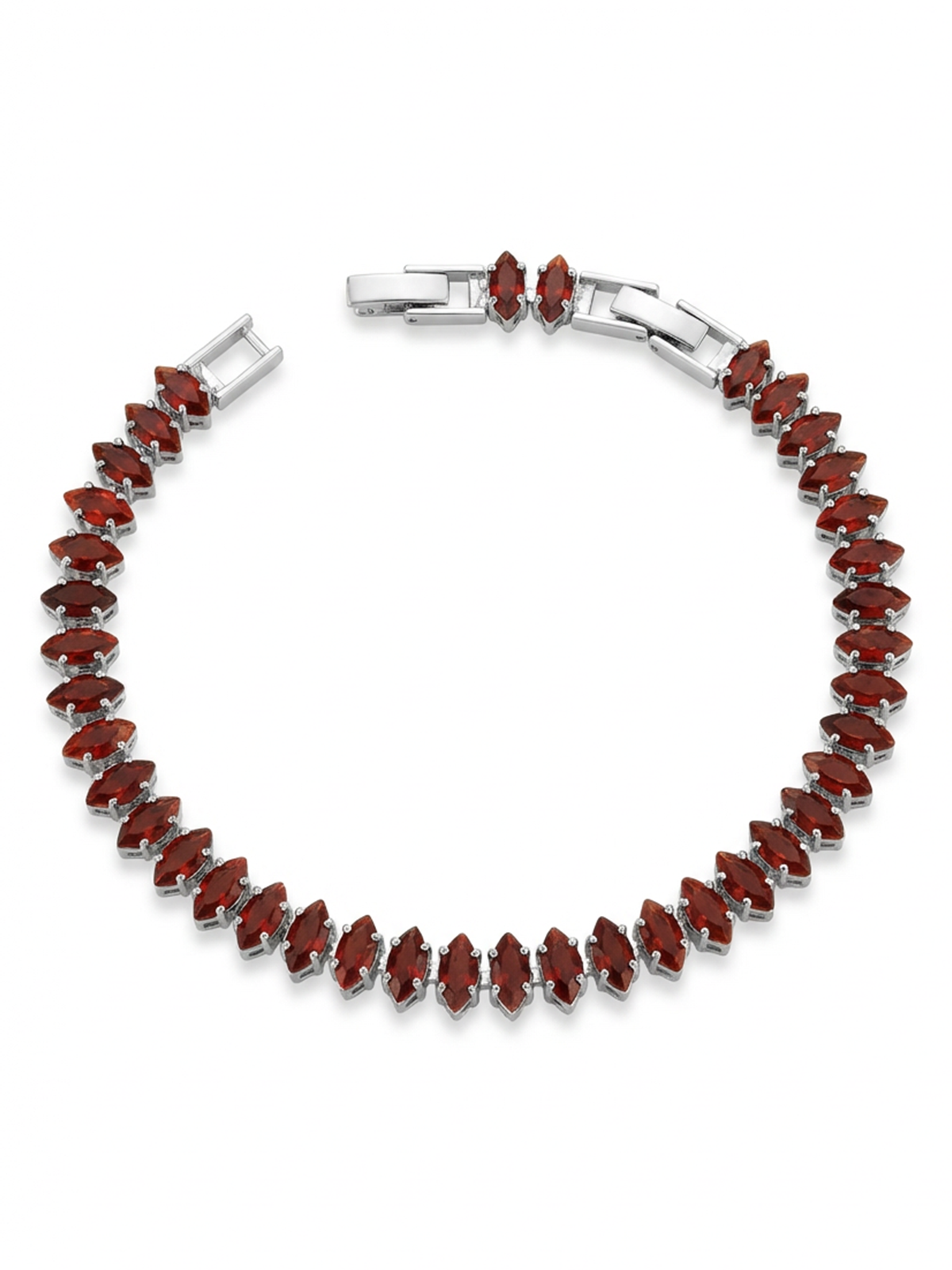 4MM | Cherry Oval Cut Su Yolu Bileklik - Vişne çürüğü rengiyle 4mm özel kesim taşların şıklığı, lüks tasarım ve gümüş renk kaplama ile birleşiyor.