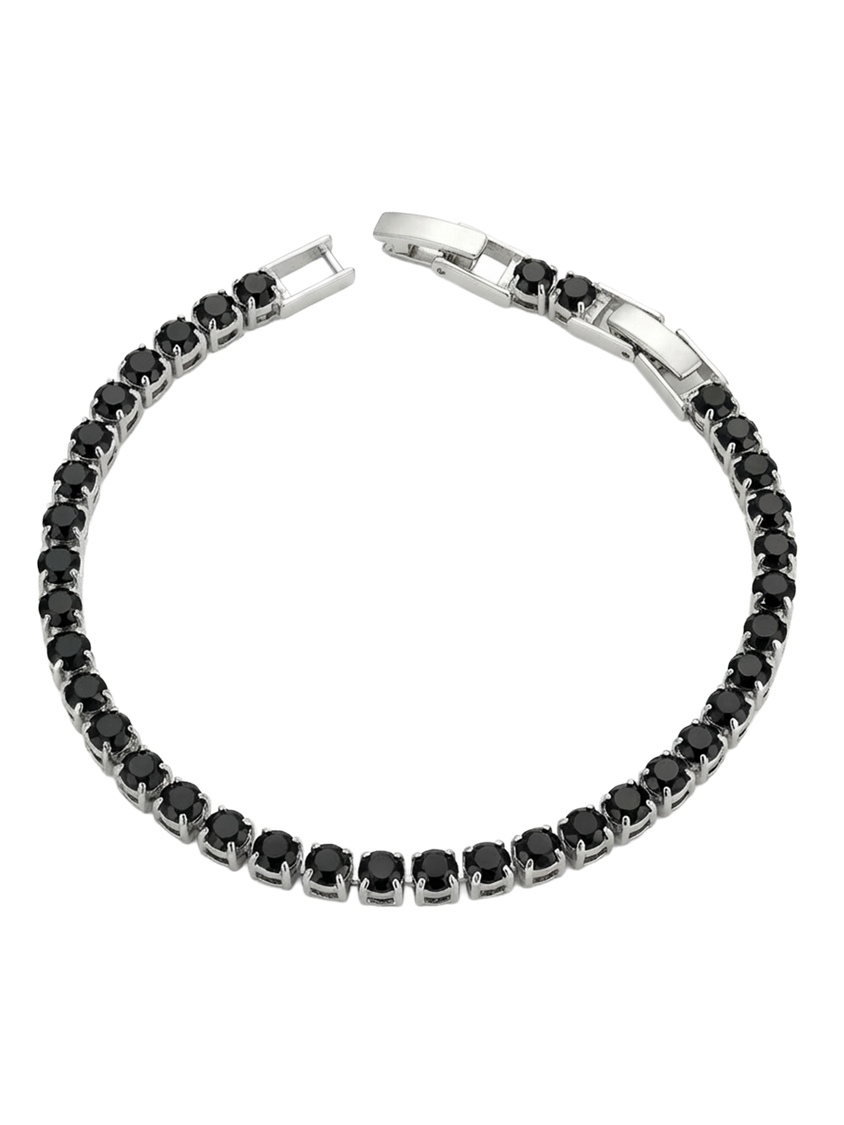 2.5MM | Black Silver Su Yolu Bileklik, modern ve asil stil sunan, gümüş kaplamalı zarif bileklik, 2.5mm genişliğinde parlak siyah zirkon taşlarla tasarlanmıştır.