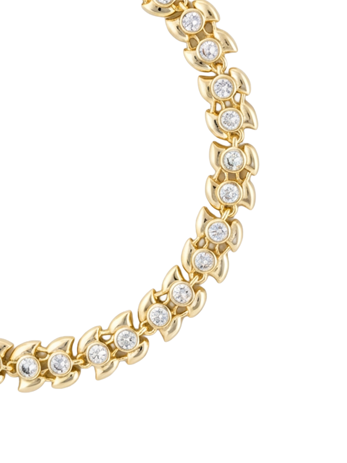 Helena Bileklik, yüksek kalite altın kaplama ile tasarlanmış, göz alıcı zirkon taşları ve özel kalıp zinciri detaylarıyla lüks bir parça.