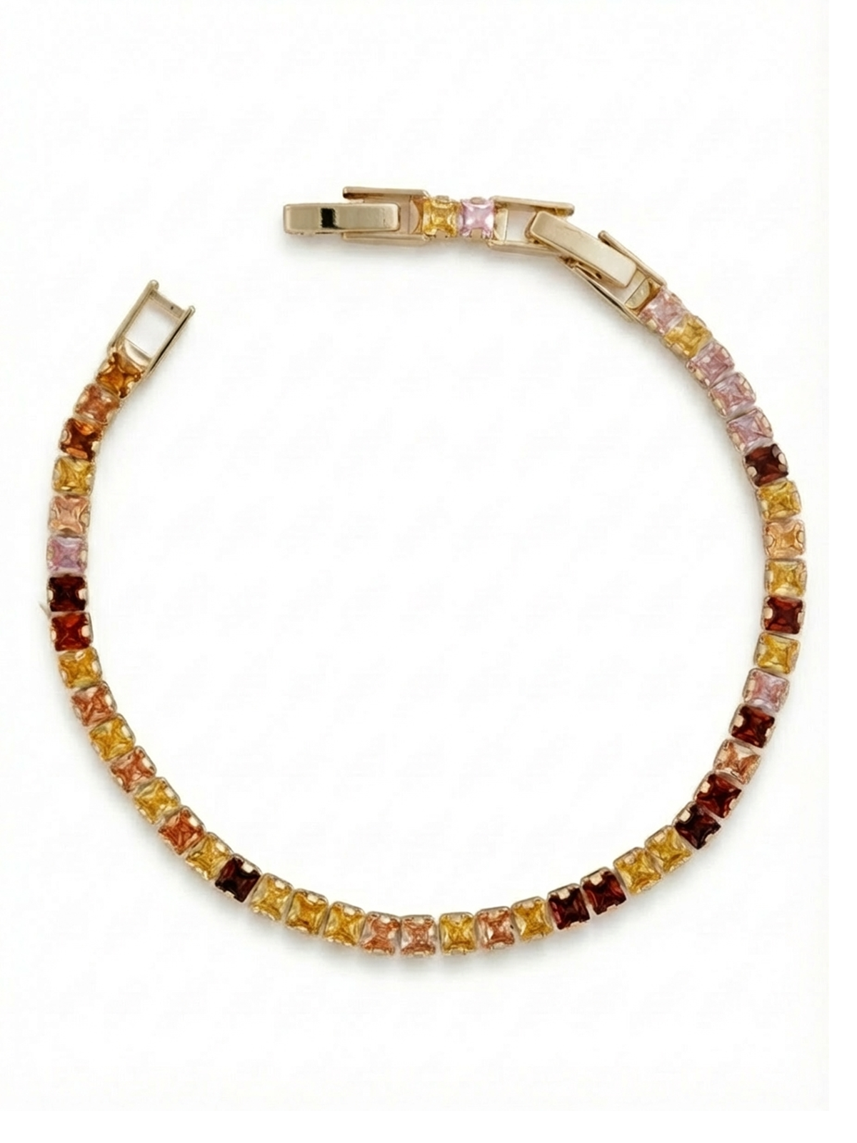 2.5MM Rainbow Gold Su Yolu Bileklik, zarif ve şık tasarımıyla bileğinizde gün batımının sıcak renklerini taşıyan, yüksek kaliteli altın kaplama ve zarif zirkon taşlardan oluşan özel bir parça.