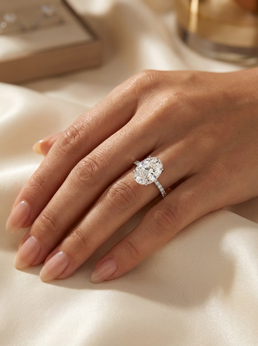 3.2CT Oval Cut Eternity Yüzük, zarafeti ve parlaklığıyla ilgi çeken 925 ayar gümüş yüzük.