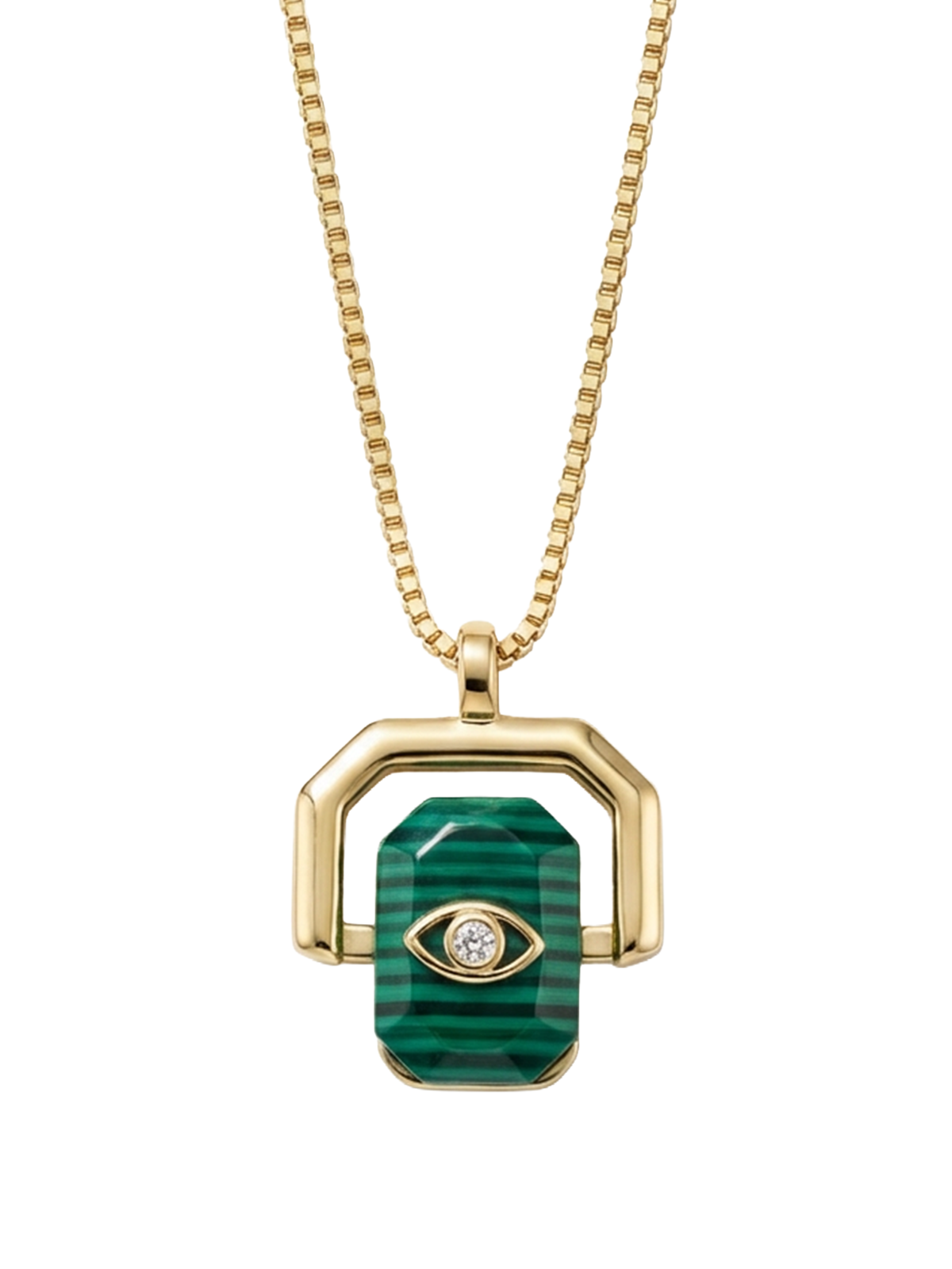 Juliette Kolye - Malakit desenli yeşil taşlı, dönebilen özel tasarıma sahip, paslanmaz çelik zincir ile lüks bir görünüm sunan zarif bir takı.