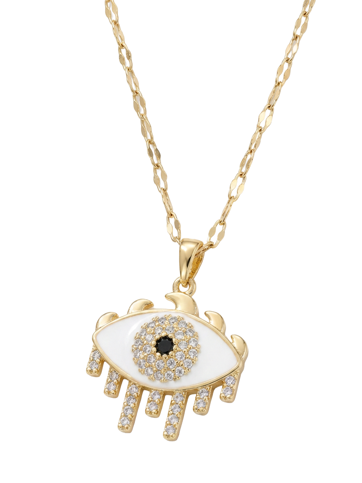 Naomi Kolye, beyaz mineli zemin, ışıltılı taşlar ve zarif sallantılı detaylarıyla göz alıcı bir tasarım. Feminen ve tılsımlı dokunuşu ile modern kadınların kıyafetlerine şıklık katan lüks bir aksesuar.