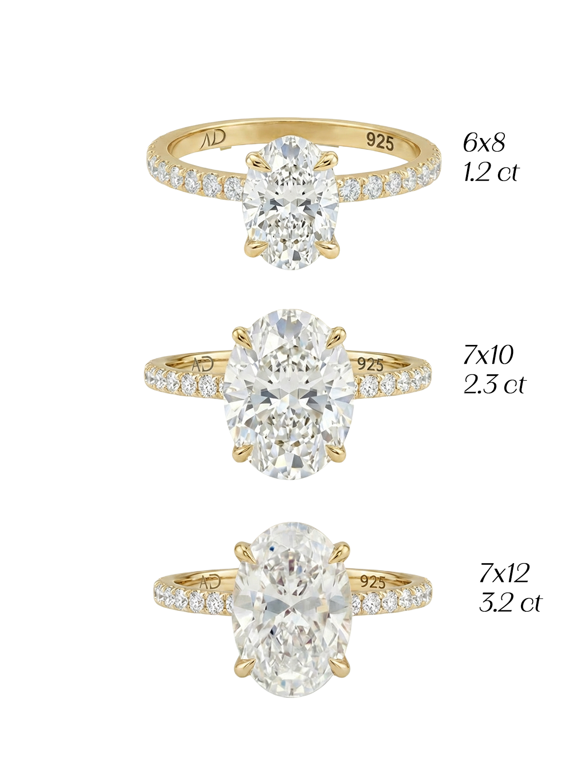 1.2CT Oval Cut Eternity Yüzük, üç farklı renk seçeneğiyle Gold, Silver ve Rose Gold alternatifleriyle şıklığınıza şıklık katacak lüks bir tasarım.